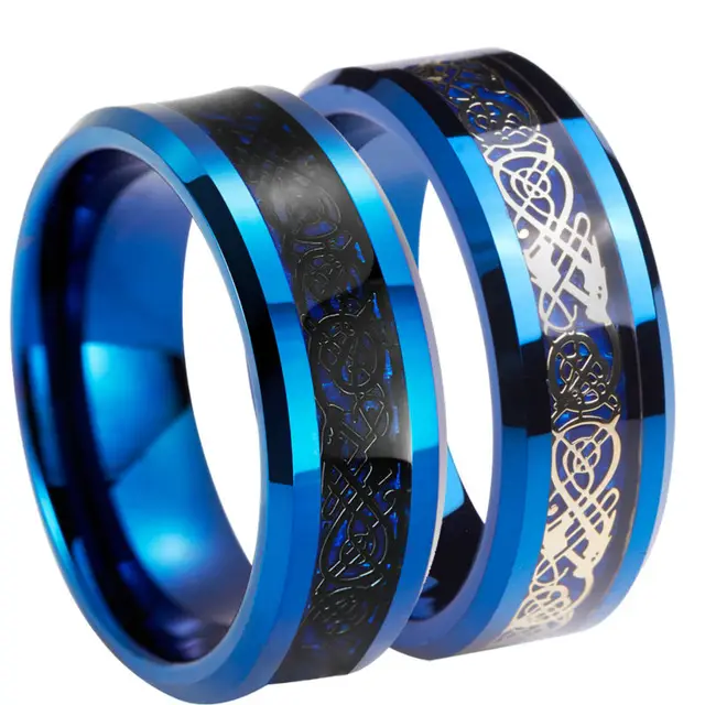 Queenwish Unique 8mm Black Gold Silvering Celtic Wedding Rings Blue Queenwish Unique 8mm Black Gold Silvering Celtic Wedding Rings Blue Tungsten Carbide Anniversary His And