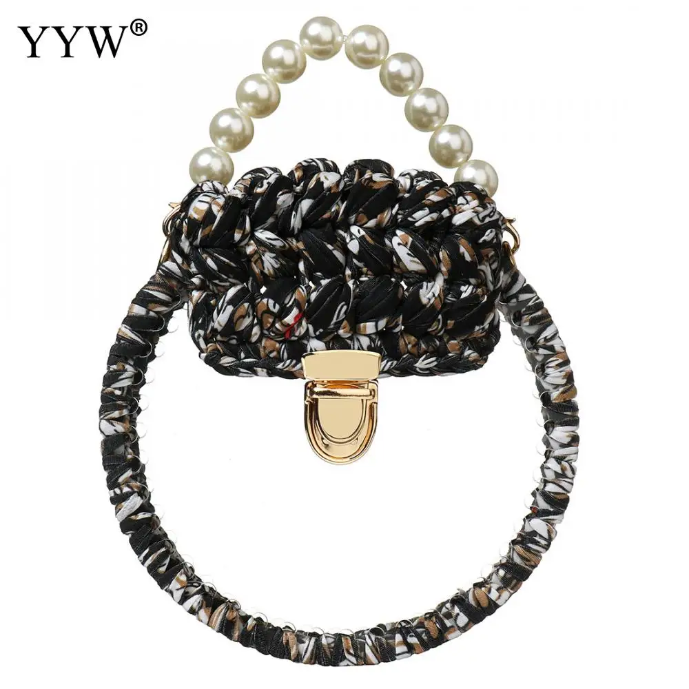 Plastic Pearl Handle Clear Tote Bag Chain Women Messenger Bag 2019 Weave Transparent Small Round Handbag Cute Lock Shoulder Bag