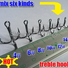 2015new рыболовные приманки крючок три крючка для подвески смешанные шесть Размер 4#- 14# each40pcs всего 240 шт/партия Высокая сталь