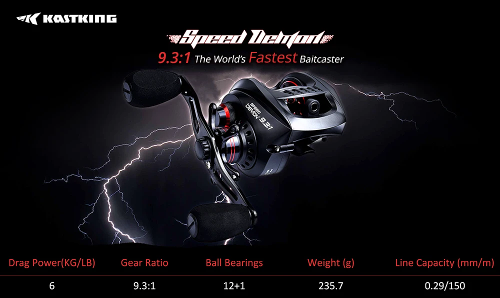 KastKing Speed Demon 9.3:1 High Speed Baitcasting Reel Ultralight 12+1 Ball Bearings River/Lake Lure Fishing Reel -