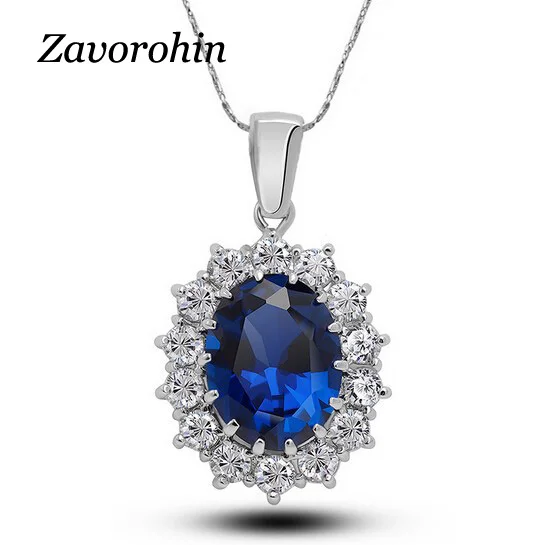 

2pcs/lot Princess Kate Exquisite Royal Blue Zircon Pendants & Necklaces Womens Fashion Wedding Jewellery Mothers Day Moms Gift