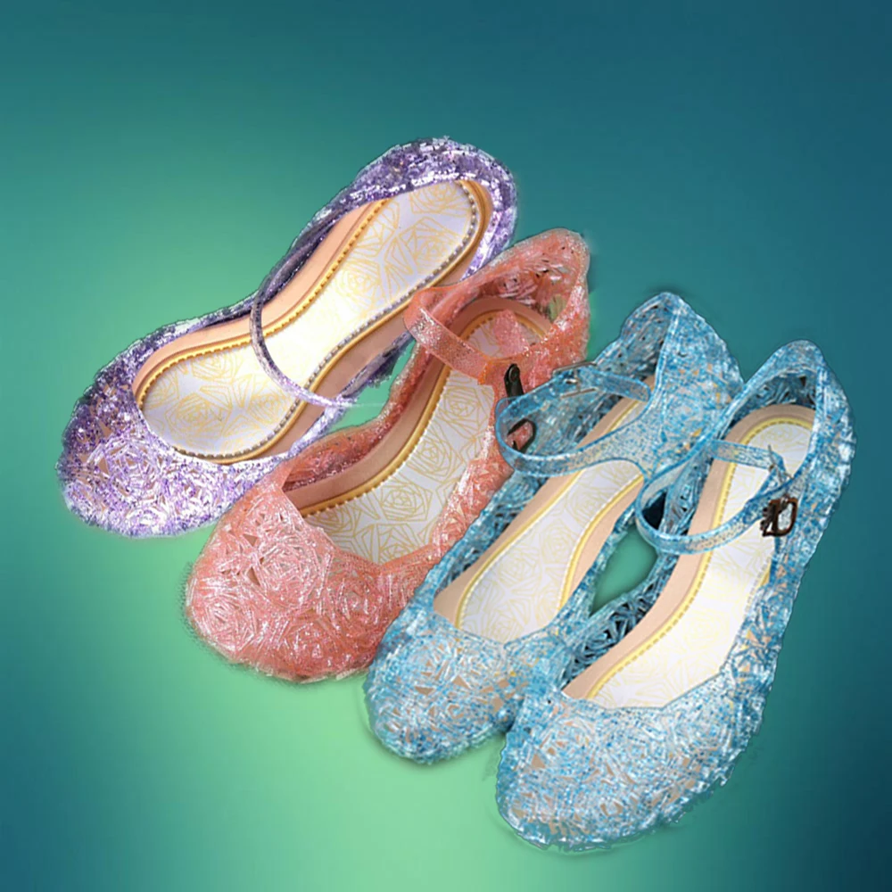 Детские Туфельки Эльзы Русалка Принцесса обувь для девочек принцесса София детские сандалии с вырезами ПВХ детские хрустальные туфли