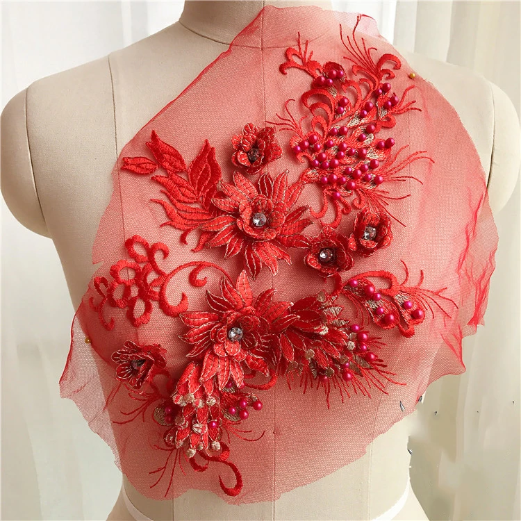 3D цветы бисером кружева ткани аппликация Цветочная вышивка Шитье на патчи для свадьбы/вечернее платье одежда костюм патчи
