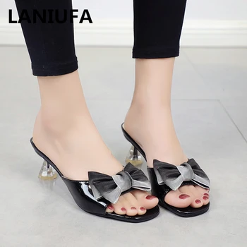 

Summer Sexy high heels Slippers Women Slippers shoes women PU Leather Bow high heels women Sandals Casual Beach women shoes #938