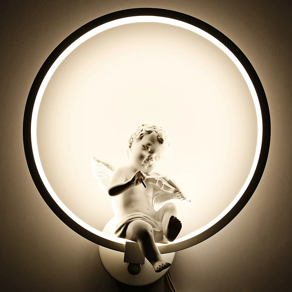 

Modern White Horn LED Angel Violin Modern Decoration Wall Lamp Bedside And Aisle Light Width 30CM For Bedroom Living Room