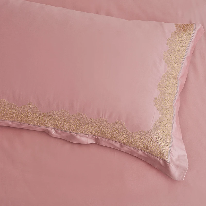 Cheap Luxury Euro Embroidery 4pcs Pink Bedding Sets 1000 Thread Count Egyptian Cotton Bed Clothes Double Sheets Set Queen King Size 2