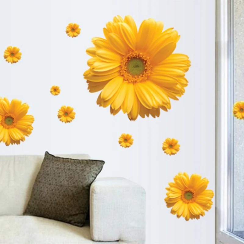 

1Set Yellow Flowers Decorative Combination DIY Wall Sticker Decor Chrysanthemum Daisy Home Bedroom Wall Decal