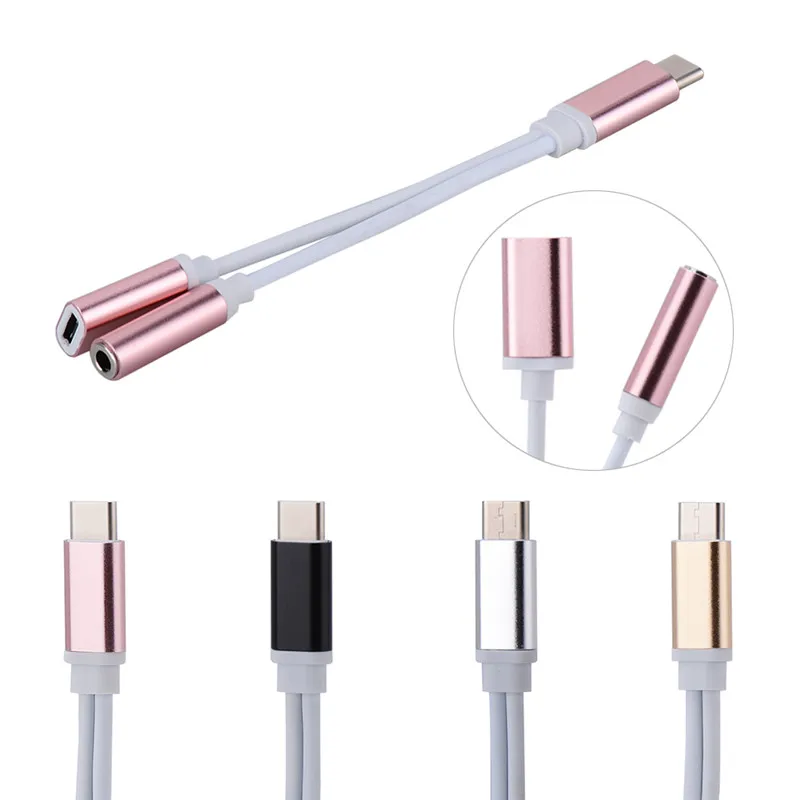 

2 In 1 Type C Cable For LG Google Nexus 5X Audio Answer Call Headphone Jack Adapter Type-C Data Cable For Huawei Xiaomi P#1