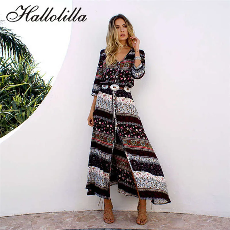 

Summer Dress Sexy Print Long Women Dress Elegant Maxi Vintage Fashion Beach Robe Bohemian Vestidos Casual Clothes Hot Dress
