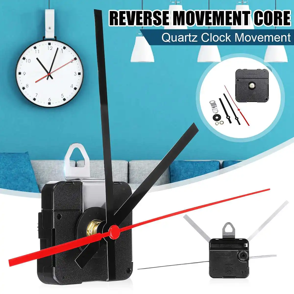 

15.5cm Reverse Shaft DIY Black Hands Quartz Movement Silent Mechanism Wall Clock Repair Parts