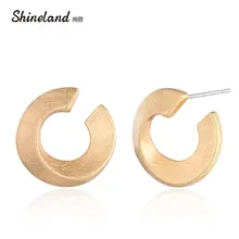 Shineland Винтаж простой сплав Перфорированный Круглый Золото Серебро Цвет провод хэндмейд рисунок серьги гвоздики панк Brincos Femme аксессуары
