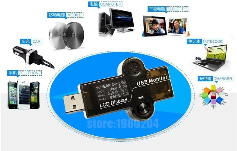 ATORCH тестер USB 2,0 Быстрая зарядка белый 0,9" ЖК-дисплей детектор вольтметр переменного тока Амперметр мощность Вольтметр напряжения тока 3-30 в