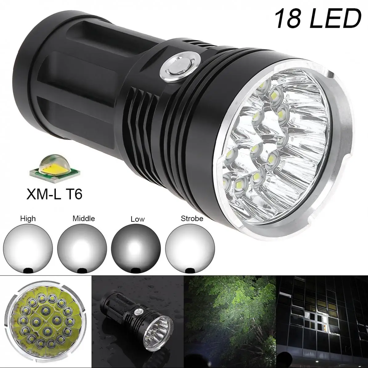 

9000LM Super Bright 18x XM-L T6 LED 4 Modes Light Aluminum Waterproof Flashlight Torch with for Backpacking/Fishing