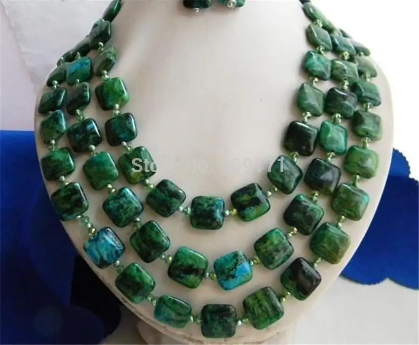 

3Strands 18-20" 14MM Malachite Green Baroque Freshwater Pearl Earring Necklace