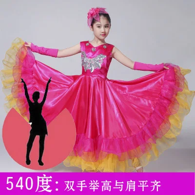 Детское фламенко платье для девочек испанский бой быков танцевальное бальное платье большой качели художественный костюм сценическая одежда M98 - Цвет: 540