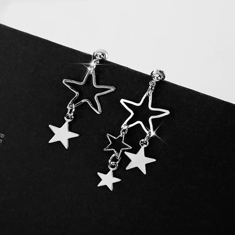 

2018 new style fresh temperament hollow-out star small ear nail asymmetric earrings female students simple long style