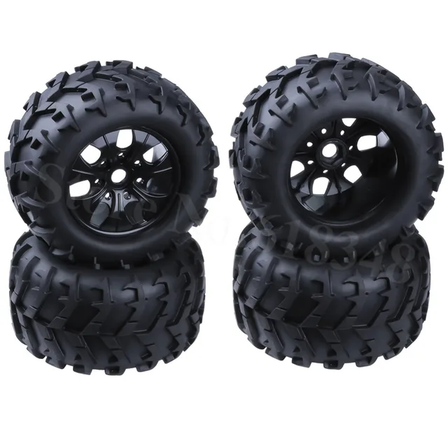 Special Offers 4 Pieces 150mm Rubber RC 1/8 Monster Truck Tires Bigfoot & Wheel Rims 17mm Hex Hub