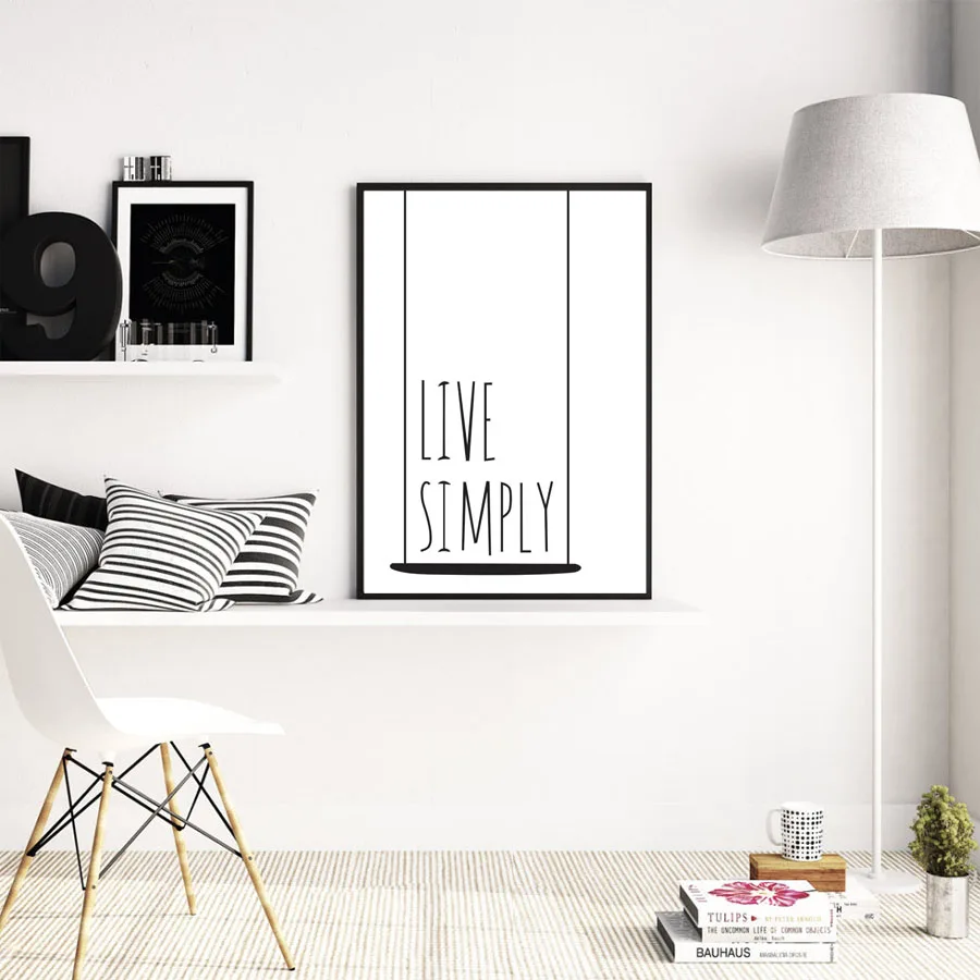 Image Modern Black White Minimalist Live Simply Quotes A4 Canvas Art Print Poster Wall Pictures Home Decor Painting Artwork No Frame