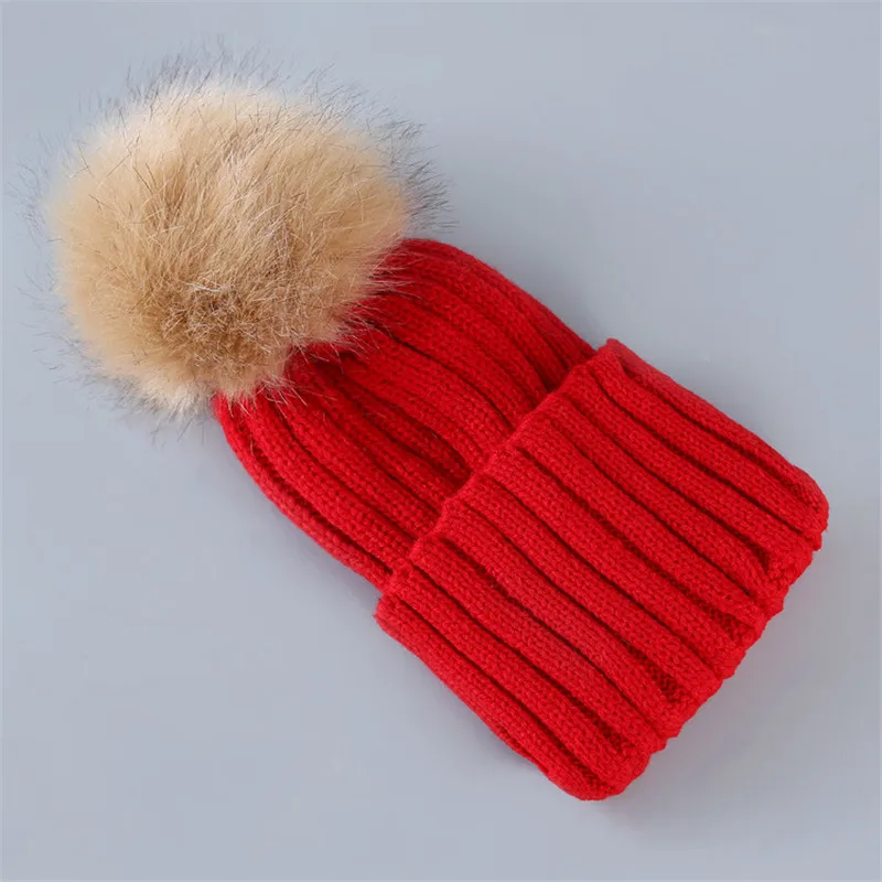 Susi& Rita зимние толстые помпоны шапочки для женщин теплые шляпы из искусственного меха вязаные шапочки для дам - Цвет: Red