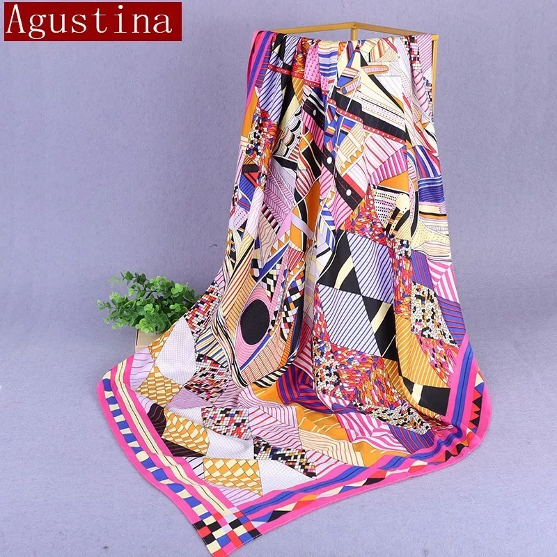 

100% silk Scarf Women Fashion Large Hijab Scarfs Square Winter Print Soft Satin Scarves Head Luxury Large Shawl Wraps 140*140 cm