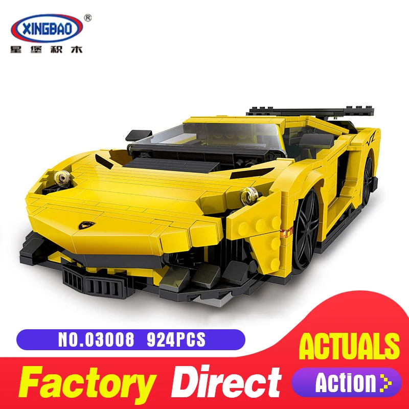 

XingBao 03008 924Pcs Block Creative MOC Technic Series The Yellow Flash Racing Car Set Educational Building Blocks Bricks Toy