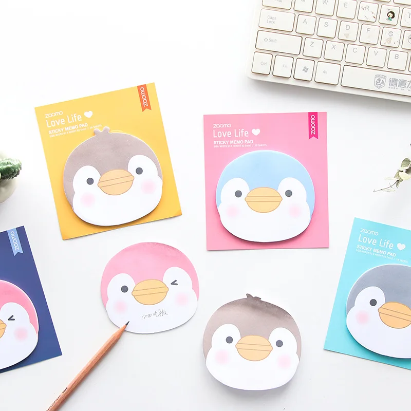 

4pcs Cute penguin sticky note set Mini memo pad Diary bookmark planner sticker Kawaii Stationery Office School supplies F373