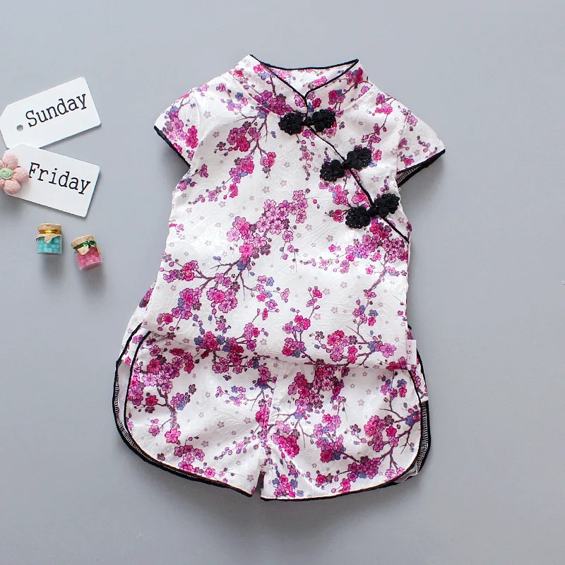 

Newborn baby girls Clothing Sets Summer Toddler Short-sleeve Cheongsam Suit For Girls Ifant Fashion Clothes set Girls Outfits