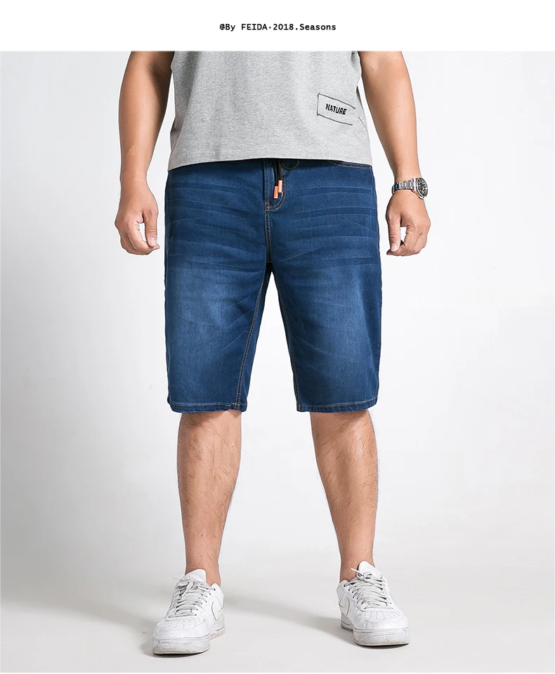 Новые летние брендовые Стрейчевые мужские джинсы деним дизайнерские короткие мужские синие джинсы свободные прямые шорты Брюки Большие размеры S-7xl