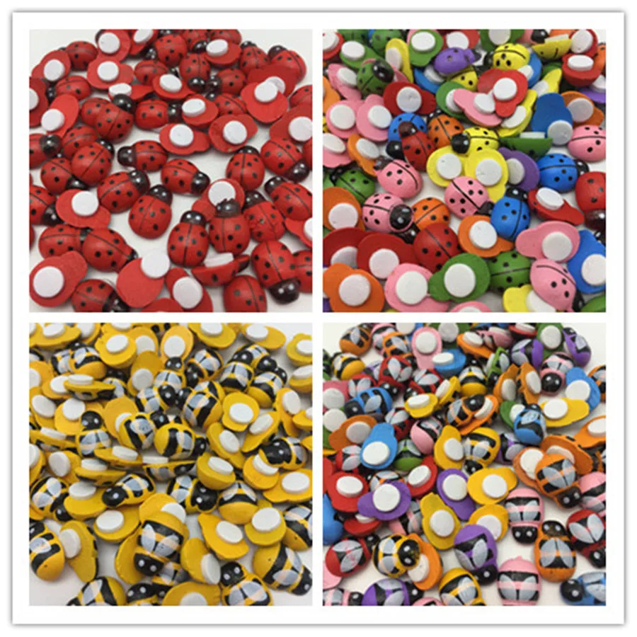 

100pcs 9x12mm Wood Bumblebee Bees Ladybirds Ladybugs Stickers Self-adhesive DIY Easter Crafts Embellishments 7 Colors Selecting