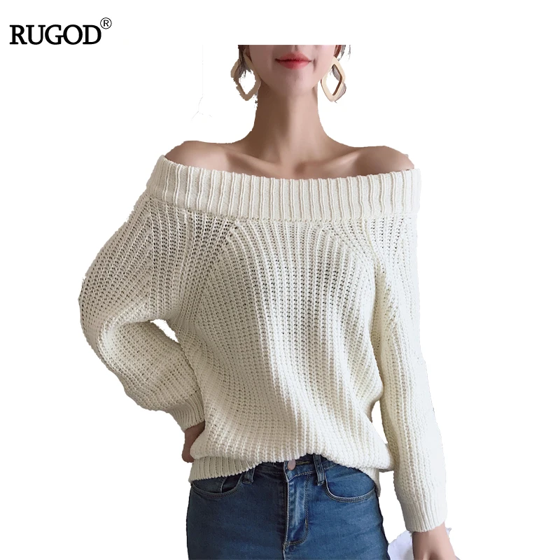 

RUGOD Women Sweaters and Pullovers 2017 Autumn And Winter poncho Slash Neck Sexy Knitted Sexy off shoulde Tops For Ladies
