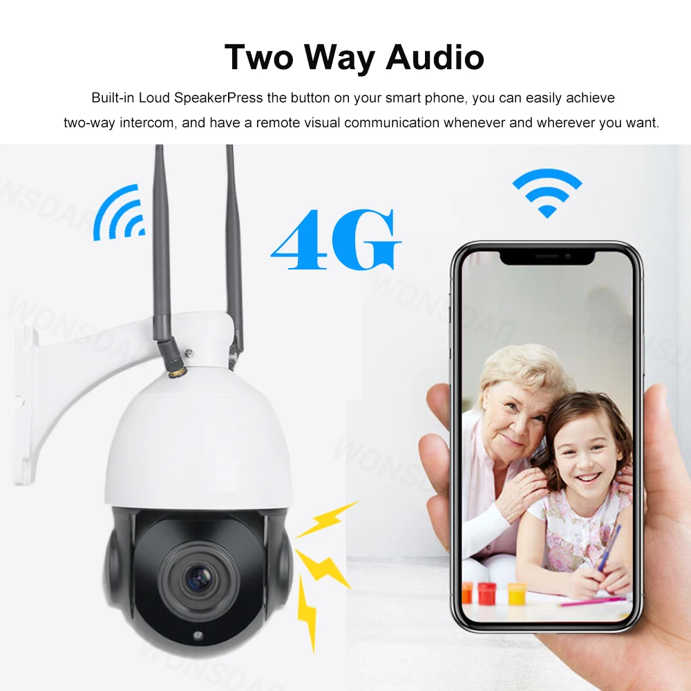 Wonsdar 4G SIM карта Wi Fi IP камера 1080P HD 5X 18X Zoom Двусторонняя аудио CCTV наружного ИК 60 м