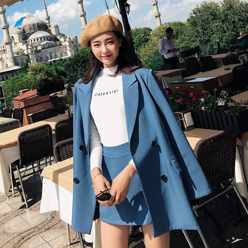 

Suit female 2019 summer new women's Korean version of the loose long-sleeved small suit jacket casual skirt two-piece