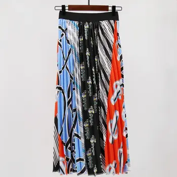 

Ins Style A-line Pleated Skirt Female Summer Cartoon Midi Skirt For Women Streetwear Plus Size Skirt Long Skirts For Women