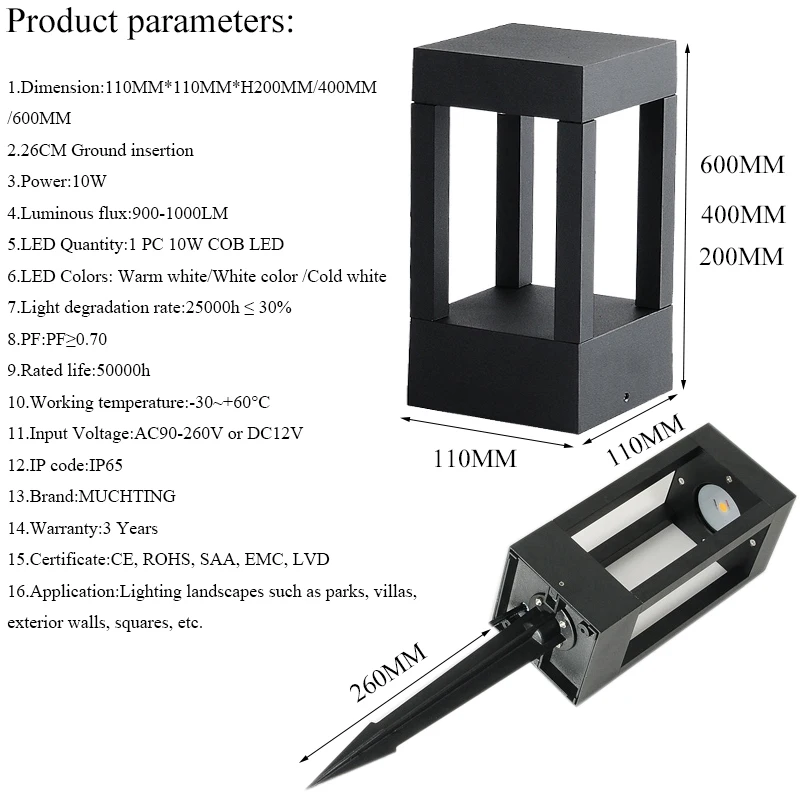10 Вт Уличный садовый ландшафтный светильник 220 В 110 в 12 В светодиодный светильник для газона COB водонепроницаемый светильник ing светодиодный светильник садовый светильник