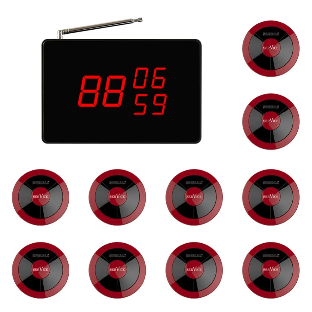 

SINGCALL Wireless Waiter Servicing System,Servicing Customer,10 waterproof buttons, 1 fixed host