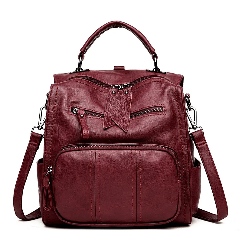Летний женский рюкзак из мягкой натуральной кожи, школьная сумка для подростков, Женская Повседневная сумка, рюкзак Mochila Feminina, рюкзак Sac A Dos - Цвет: Бургундия
