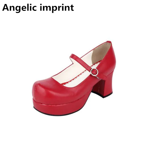 Mujeres Lolita Impresión Zapatos Angelical A 7 wine brown Mano Cosplay Flock Bombas Cm 5 Black Hecho Del 47 Vestido 33 Mujer Mori Tacones Red black Princesa Señora Partido Chica Pu Altos HH6r0nzW