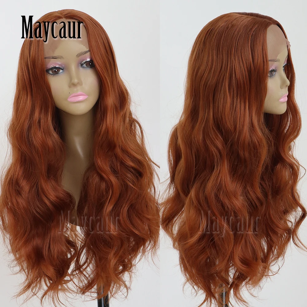 180density lace front hair wigs for beauty women soft hair synthetic wigs Glueless orange color long wavy wigs