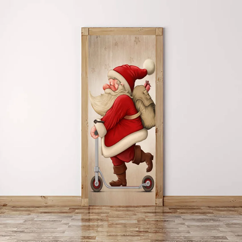 Рождественский декоративный домашний декор, 3D стикер на дверь, сделай сам, снеговик, художественная Фреска, виниловые обои, наклейки, плакат на дверь, 77*200 см/90*200 см - Цвет: Door Mural 6