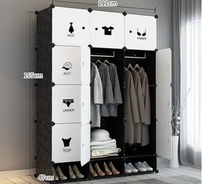 DIY Bedroom Wardrobe Storage Simple Furniture Fold Portable Storage Cabinet Assembly Rack Multi-grid Wardrobe Thickening - Цвет: Лиловый