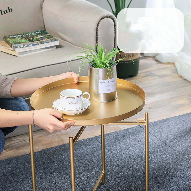 Nordic wrought iron tray small table Simple sofa edge wrought iron tray coffee table coffee folding small round table Nordic wrought iron tray small table Simple sofa edge wrought iron tray coffee table coffee folding small round table