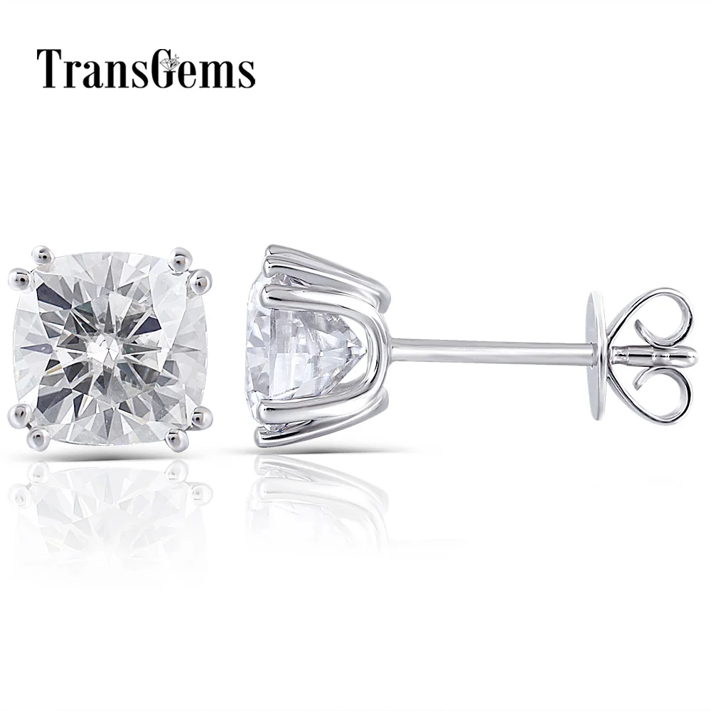 

Transgems 14K 585 White Gold 2.2CTW 6mm GH Colorless Square Cushion Cut Moissanite Stud Earring Push Back for Women Fine Jewelry