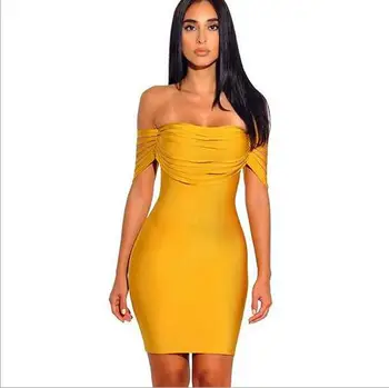 

Hot style women's dress off the shoulder nightclub bodycon celebrity sexy evening party bandage dress wholesale
