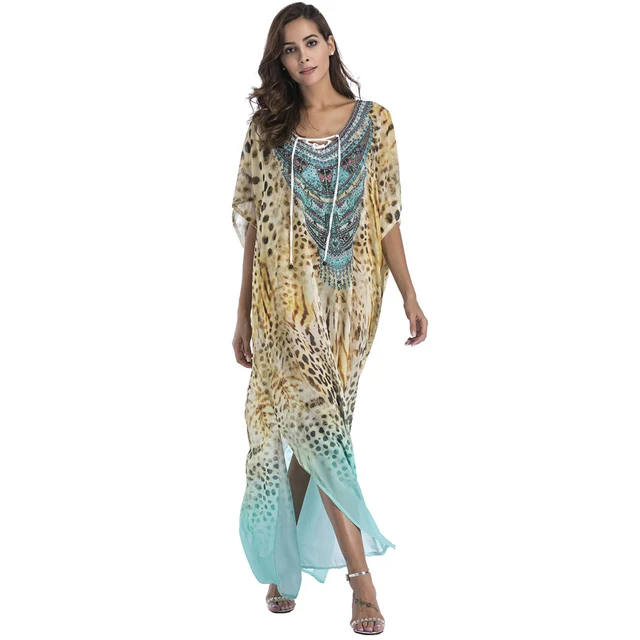 plus size chiffon fashion print bohemian long maxi dress boho plus size robes