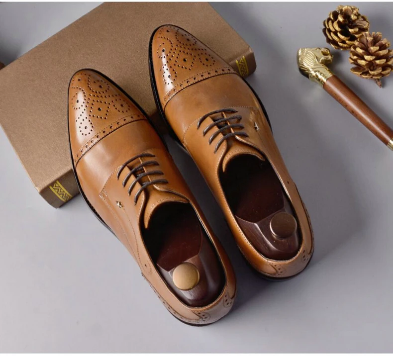 Mens Leather Casual Shoes' Genuine Leather Shoes Men Formal Casual Oxfords Wedding Shoe Lace-Up Casual Shoes Men Size 46 Brogues (8)