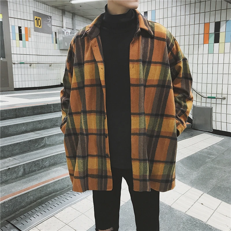 Autumn Plaid Shirt Men New Overshirt 