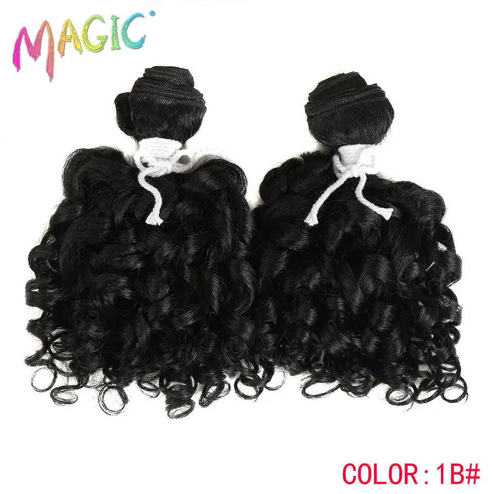 Magic 2"bundles/pack Women Ombre Hair Weaving Kinky Curly Hair Extensions Weft Heat Resistance Synthetic Hair Weave 14"inch - Color: 1B