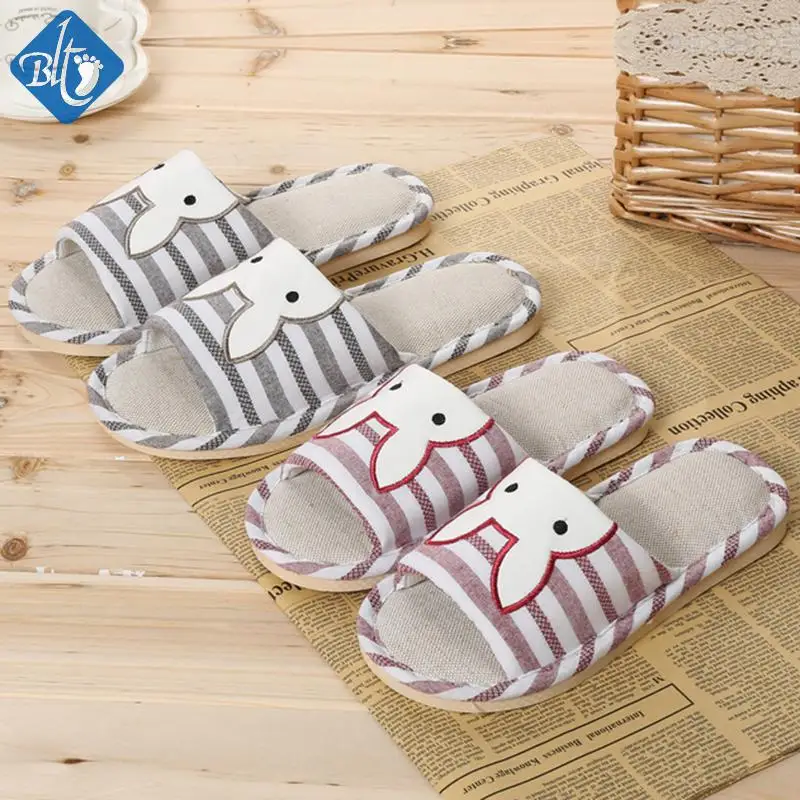 

Linen Slipper Summer Animal Cartoon Pantuflas Rabbit Cute Slippers Women Men Pantufas Home Shoes Household Flax Pantofole Donna