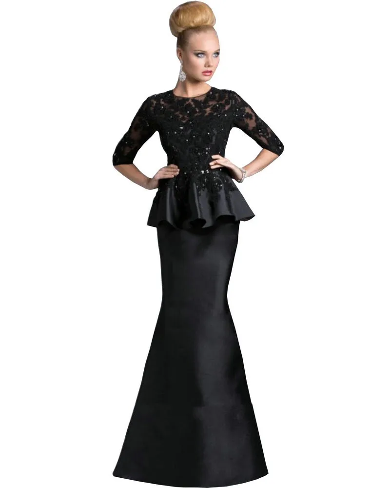 Мода русалка черный Vestidos пласа-мадре De La Novia с half-рукава кружева баски Большой