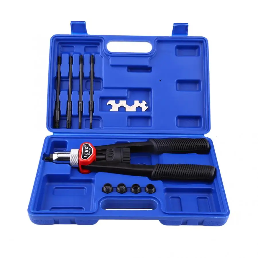 Set of Hand Nut/Thread Riveter Kit Rivet Gun with Nosepieces 5/6/8/10/12mm